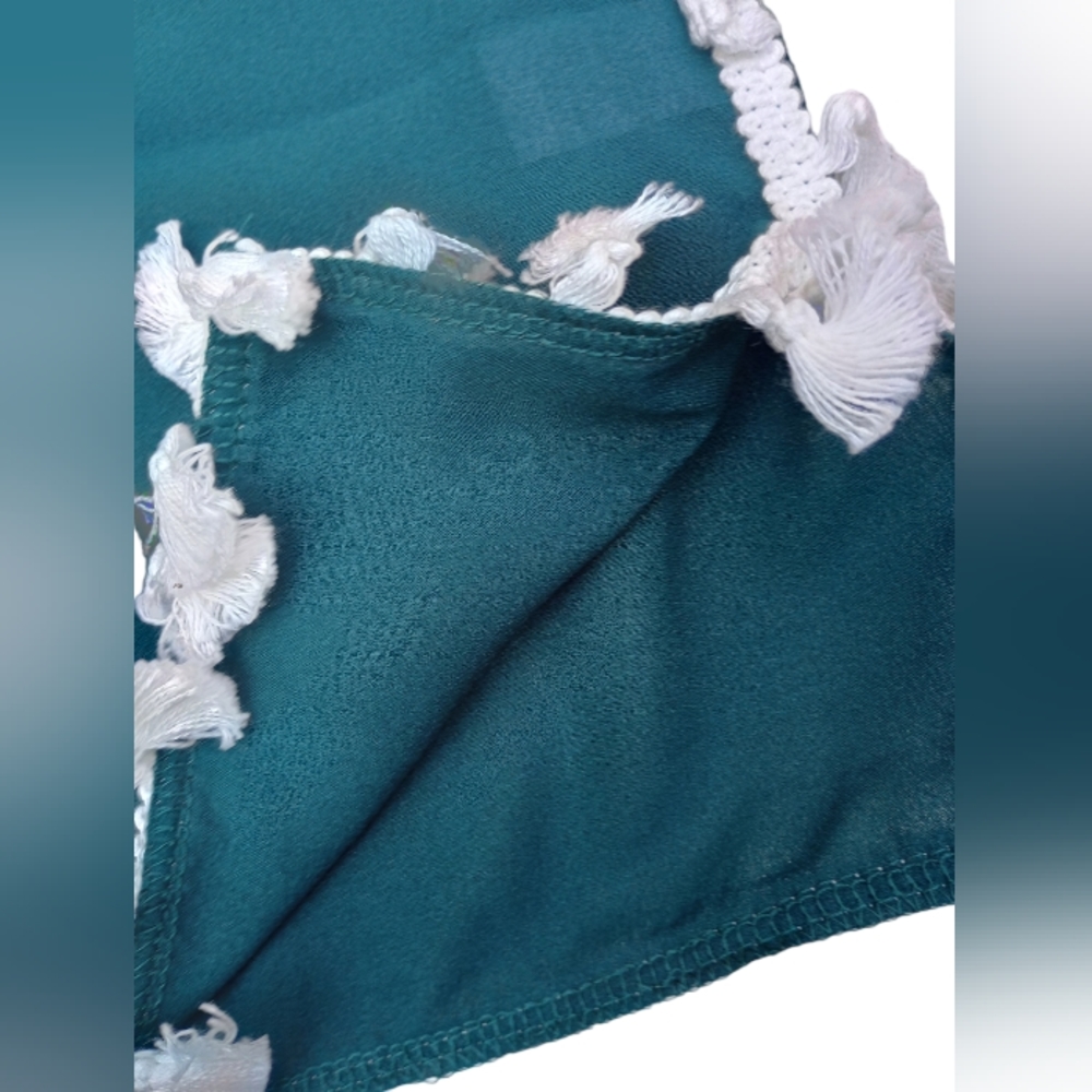 NWT Hunter Green Lace Fringe Tassel Beach Swim Poncho Cover Up Large - Picture 3 of 4